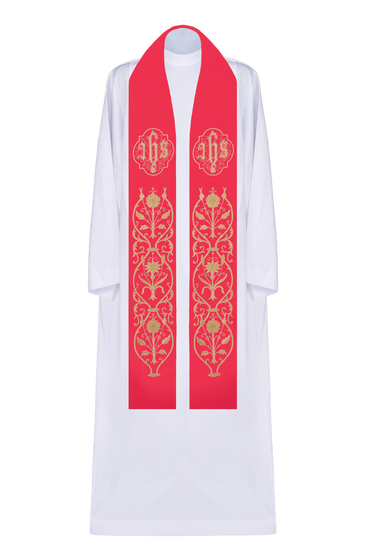 Stuła z symbolem JHS i szerokim ozdobnikiem