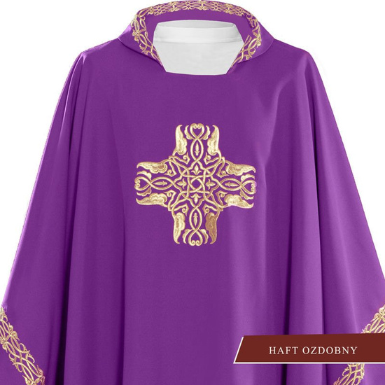 Fioletowy ornat haftowany "Krzyż ze zdobieniami"  