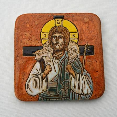 Ikona ceramiczna - Baranek i Pasterz