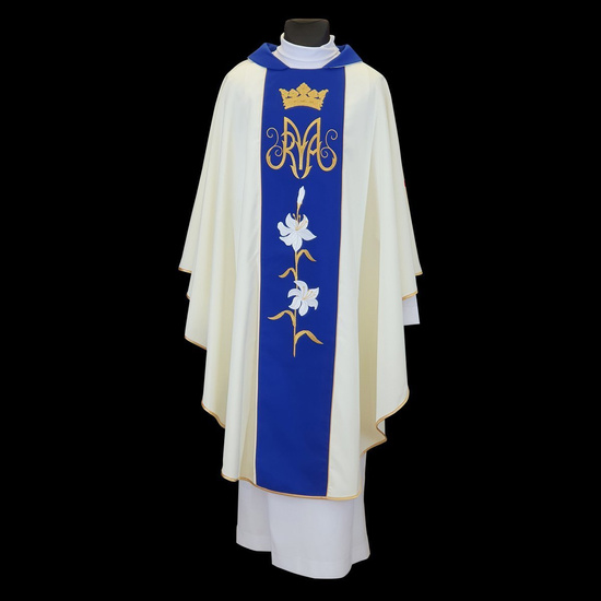 Ornat Maryjny ecru z białą lilią