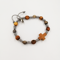 Bransoletka dziesiątka różańca z drzewa oliwnego szara