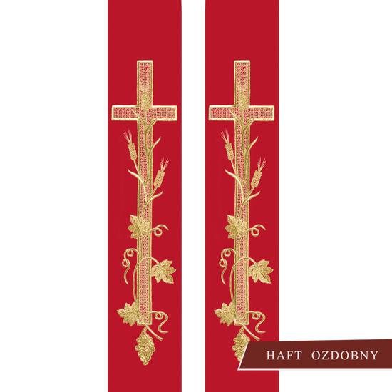 Czerwona stuła kapłańska haftowana "Krzyż" 
