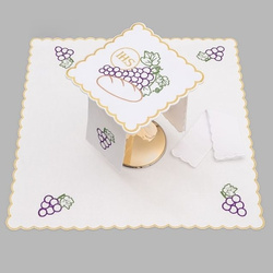 Bielizna kielichowa ołtarzowa bogato haftowana IHS, winogrona, chleb