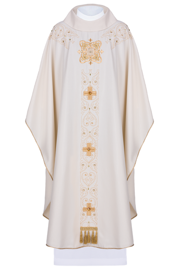 Ecru ornat bogato haftowany zdobiony kamieniami 