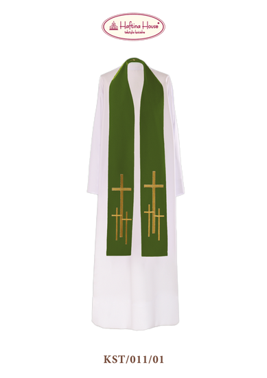 Zielona stuła haftowana z symbolem trzech krzyży 