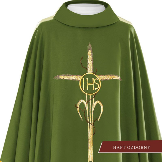 Zielony ornat haftowany "Krzyż z symbolem IHS" 