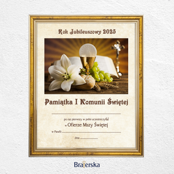 Pamiątka Pierwszej Komunii Świętej z personalizacją - ramka złota