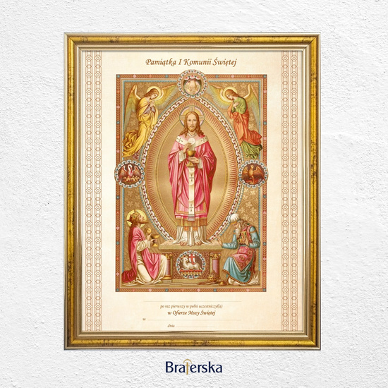 Pamiątka Pierwszej Komunii Świętej - ramka złota