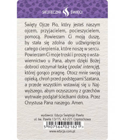 Karta Skuteczni Święci. Święty Ojciec Pio