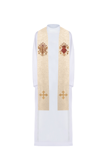 Stuła haftowana krzyż, IHS i serce Jezusa Chrystusa