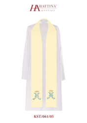 Ecru stuła haftowana z symbolem Maryjnym