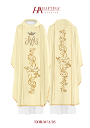 Ecru ornat maryjny z pasem haftowanym