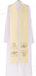Ecru stuła kapłańska haftowana "Ryby"