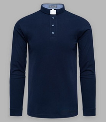 Koszulka polo kapłańska z długim rękawem - granatowa