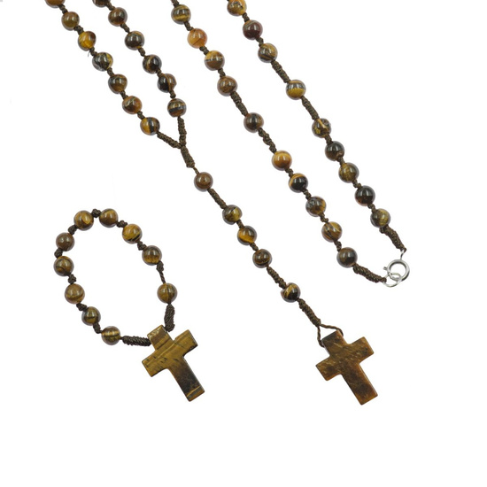 Zestaw - różaniec - dziesiątek różańca - Tygrysie Oko - kamień naturalny - zapinanie - Pietra