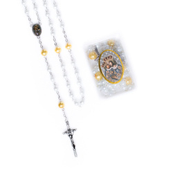 Różaniec - szkło - perłowa powłoka - 6 i 8 mm - Matka Boża Kalwaryjska - pudełko