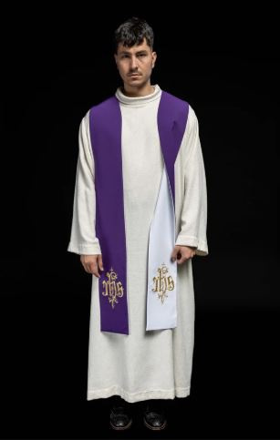 Stuła Dwustronna Haftowana IHS fioletowo-biała