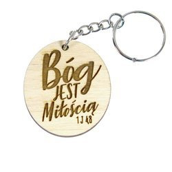 Brelok drewniany - Bóg jest Miłością