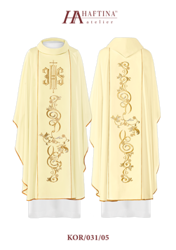 Ecru ornat haftowany z symbolem IHS