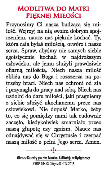 Obrazek plastikowy z modlitwą Matka Boża Pięknej Miłości