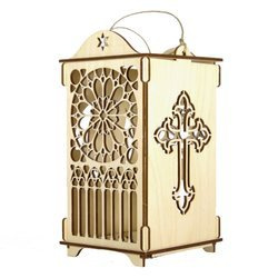 Lampion witrażowy adwentowy, drewniany