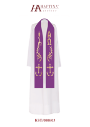 Fioletowa stuła kapłańska bogato haftowana "Alfa i Omega"
