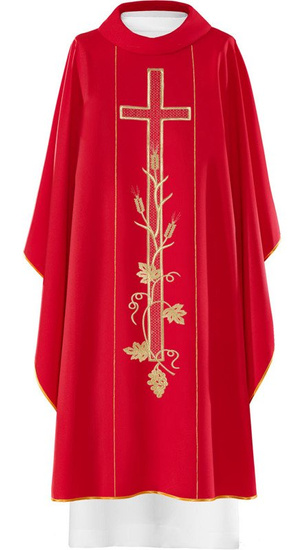 Czerwony ornat haftowany "Krzyż z winogronami" 