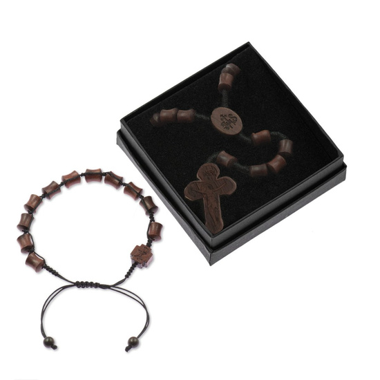 Zestaw - różaniec - bransoletka - drewno - sznurek - drewno mukula - Legno