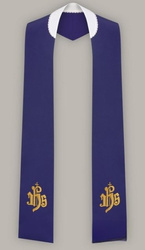 Stuła haftowana z IHS - szeroka jednostronna (fioletowa)