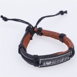 Bransoletka skórzana I love JESUS