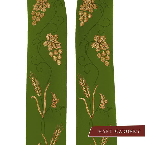 Zielona stuła haftowana "Winogrona i kłosy"