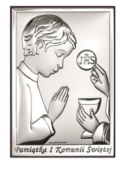 Obrazek na pamiątkę I Komunii Św. z chłopczykiem, prostokątny