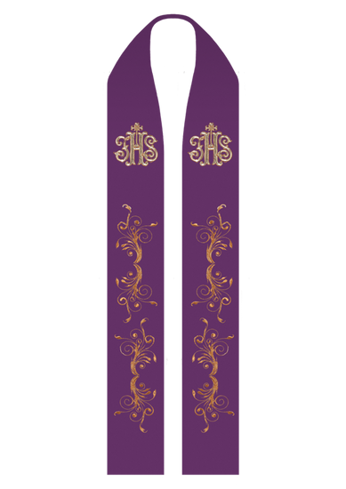 Fioletowa stuła kapłańska haftowana "IHS" 