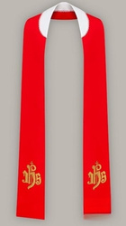 Stuła haftowana IHS - wąska jednostronna (czerwona)