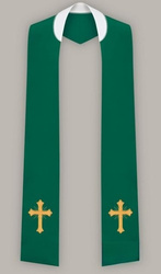 Stuła haftowana z krzyżem prostym - szeroka jednostronna (zielona)