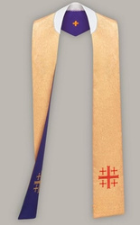 Stuła haftowana z krzyżem jerozolimskim - szeroka dwustronna (złota i fioletowa)