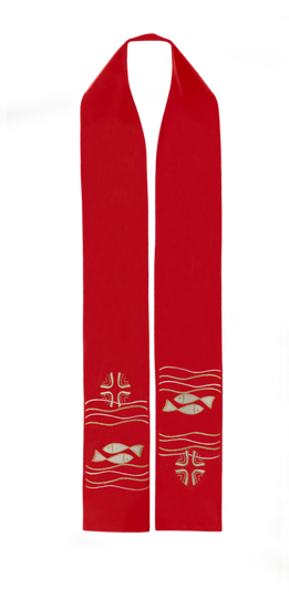 Czerwona stuła kapłańska haftowana "Ryby" 