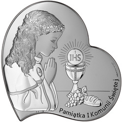 Obrazek z wizerunkiem modlącej dziewczynki IHS-Pamiątka I Komunii Świętej