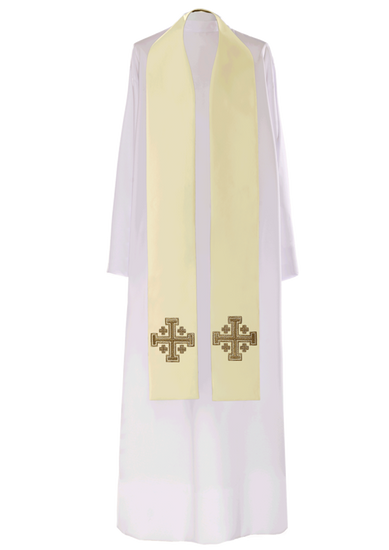 Ecru stuła haftowana "Krzyż Jerozolimski" 