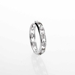 Dziesiątka różańca na palec z kryształkami - srebrny