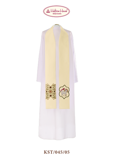 Ecru stuła kapłańska haftowana "Baranek" 