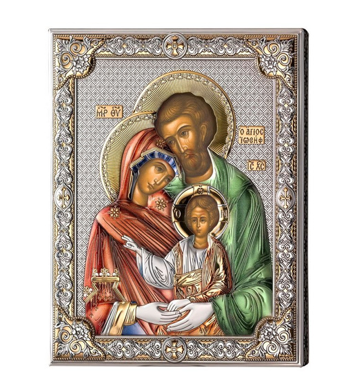 Srebrna ikona Święta Rodzina w kolorze