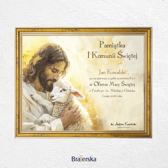 Pamiątka Pierwszej Komunii Świętej z personalizacją - ramka złota