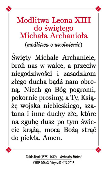 Obrazek plastikowy z modlitwą Święty Michał Archanioł