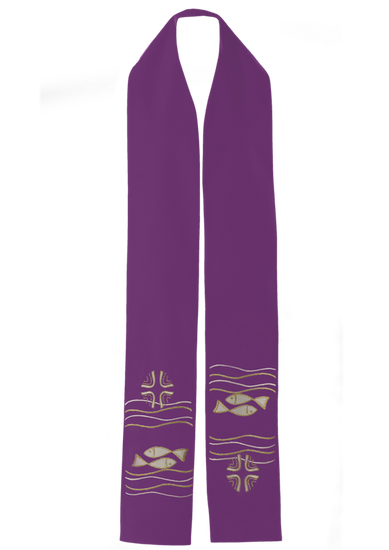 Fioletowa stuła kapłańska haftowana "Ryby" 