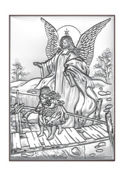 Obrazek z wizerunkiem Anioła Stróża na kładce nad dziećmi, prostokątny