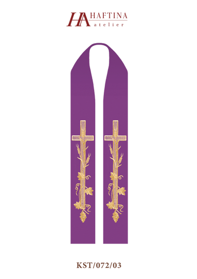 Fioletowa stuła kapłańska haftowana "Krzyż" 