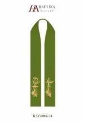 Zielona stuła kapłańska haftowana "PAX i krzyż"