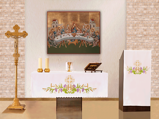 Obrus ołtarzowy z haftem czołowym symbol IHS