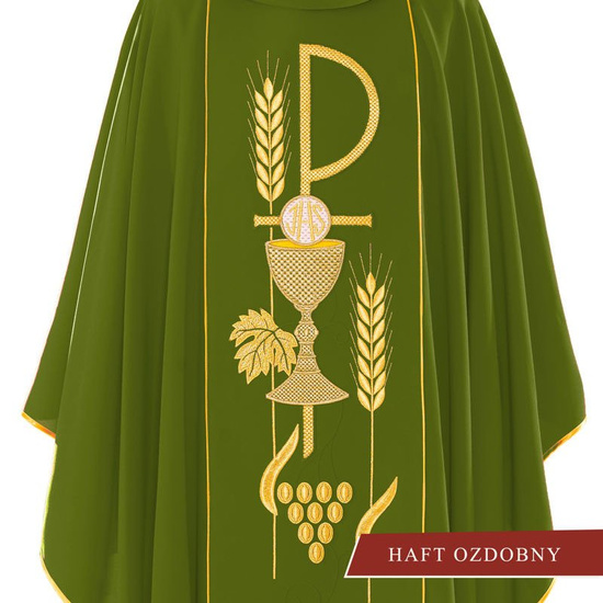 Zielony ornat haftowany Kielich z symbolem IHS 